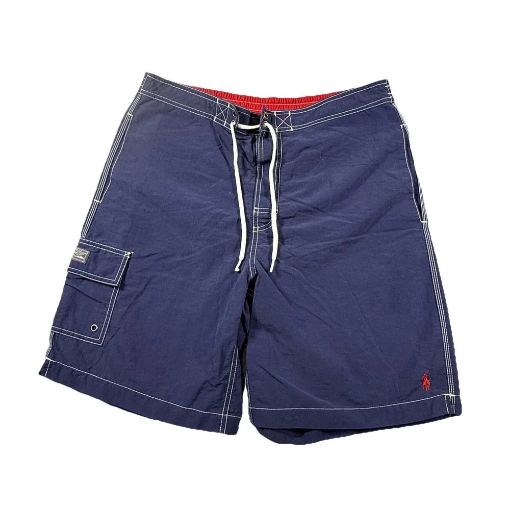 Vintage Polo Ralph Lauren Swim Trunks Mens‎ Medium Blue Bathing Suit Mesh Lined